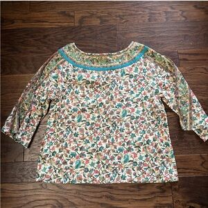 Sundance Floral Patterned Blouse 3/4 Sleeves XL